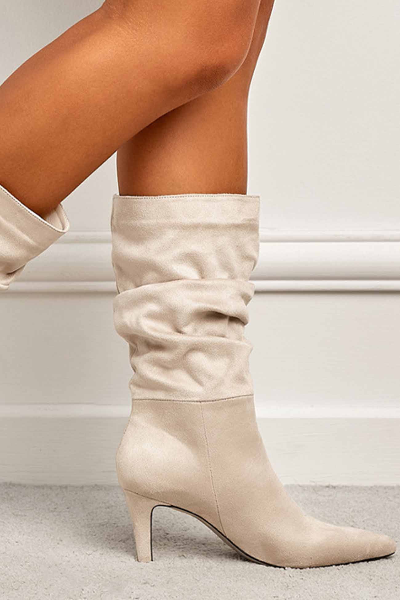 New Fashion Spring Outfit Suede Pointed Toe Pleated Stiletto Heels Ankle Boots