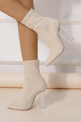 New Fashion Spring Outfit Crystal Heel Stretch Mid Calf Skinny Boots