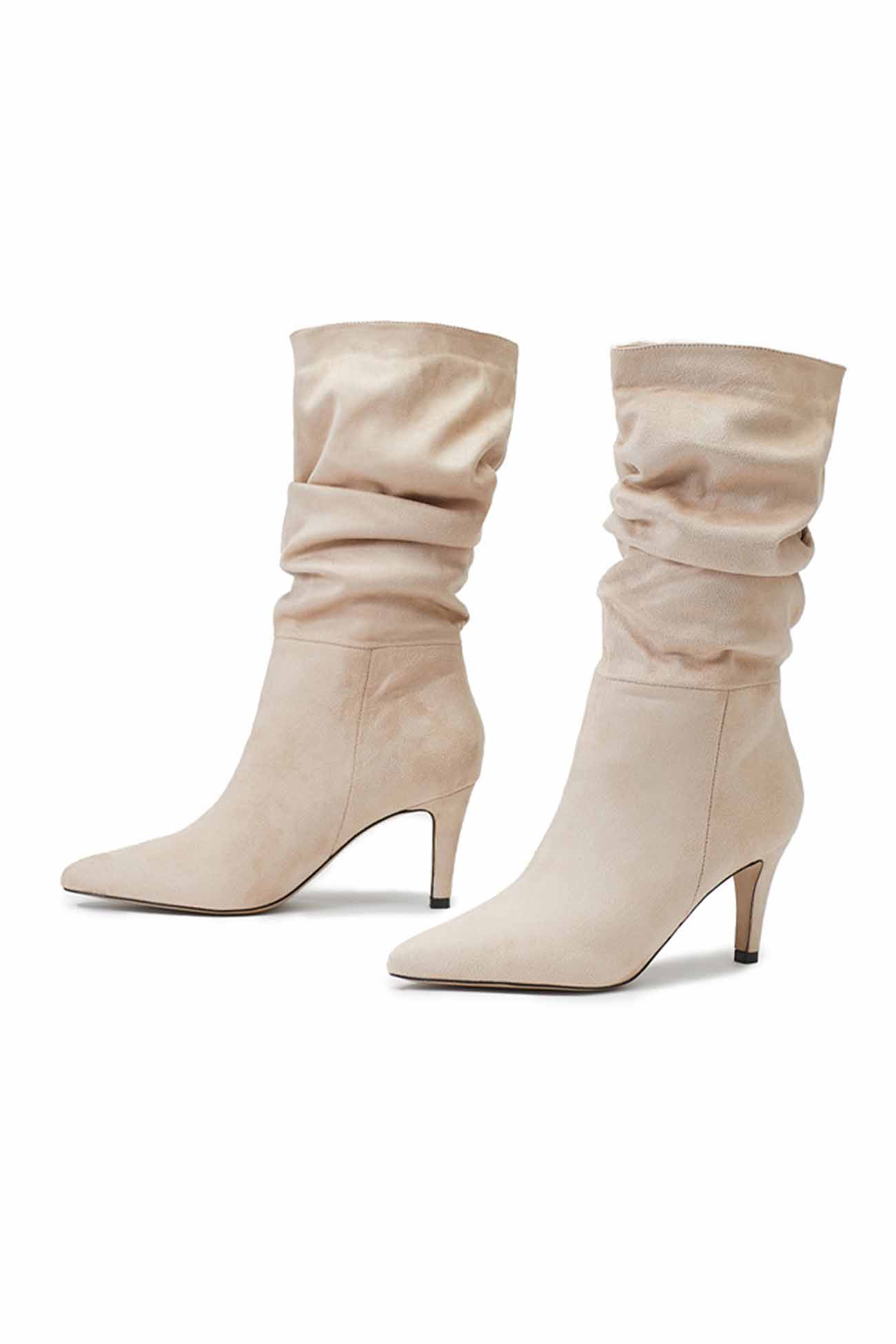 New Fashion Spring Outfit Suede Pointed Toe Pleated Stiletto Heels Ankle Boots