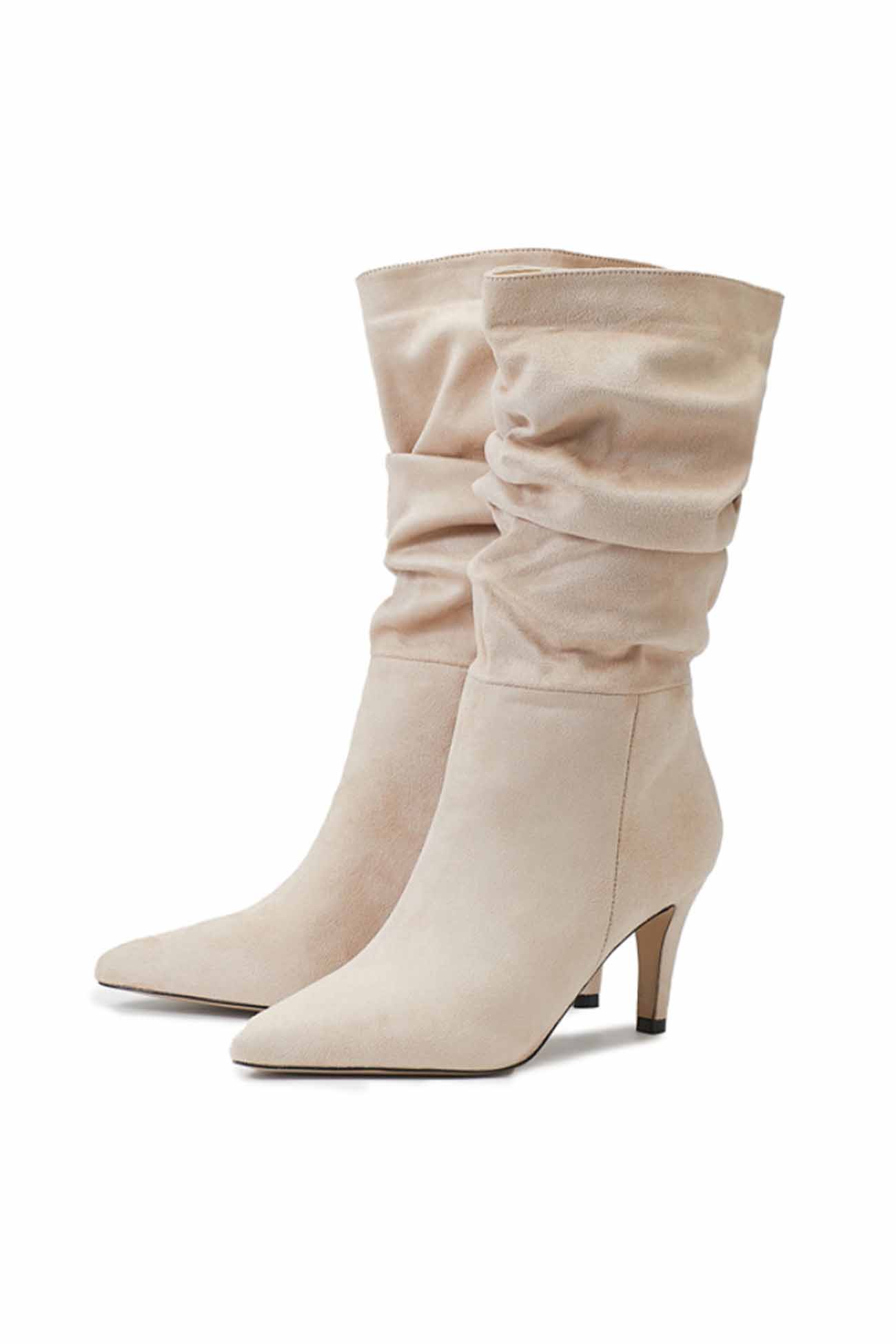 New Fashion Spring Outfit Suede Pointed Toe Pleated Stiletto Heels Ankle Boots