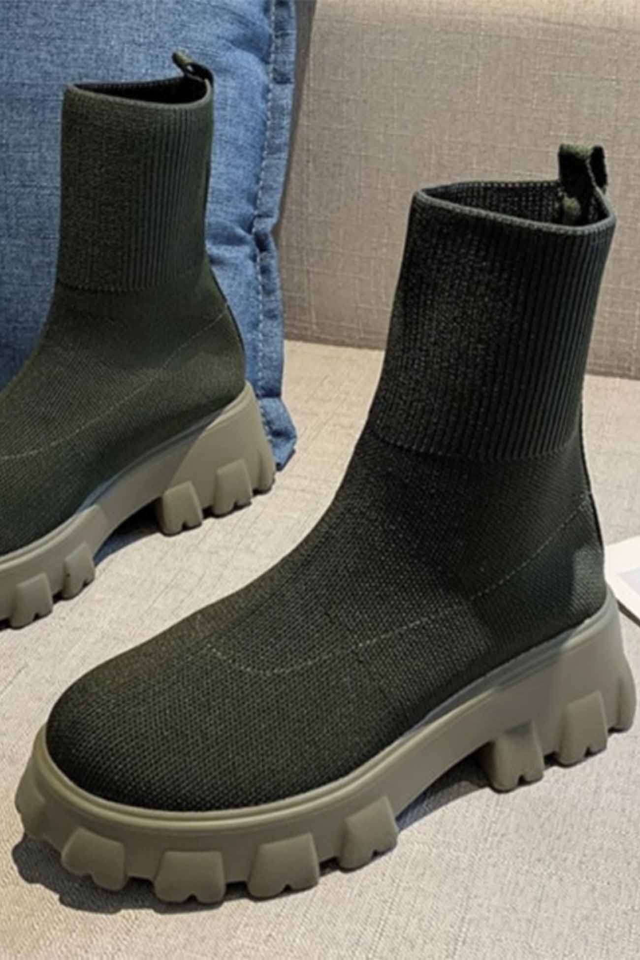 New Fashion Spring Outfit Knit Platform Sock Ankle Boots