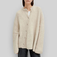 Asymmetrical Buttoned Crewneck Cashmere and Mohair Blend Oversized Knit Cardigan