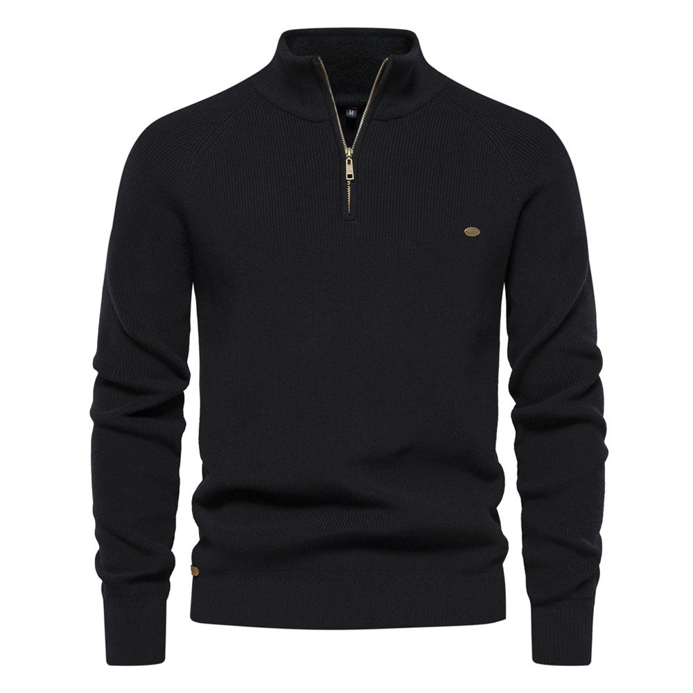 Athletic Half Zip High Neck Long Sleeve Winter Men Knit Pullover Sweater