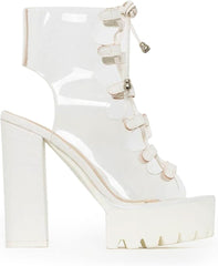 Transparent White Clear Chunky Heel Platform Boots
