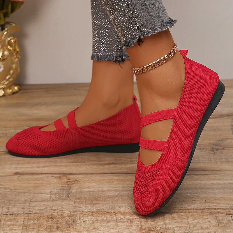 Breathable Mesh Flats Women Spring Summer Fashion Strap Knitting Casual Shoes Woman Round Toe Flat Heels Sneakers Female