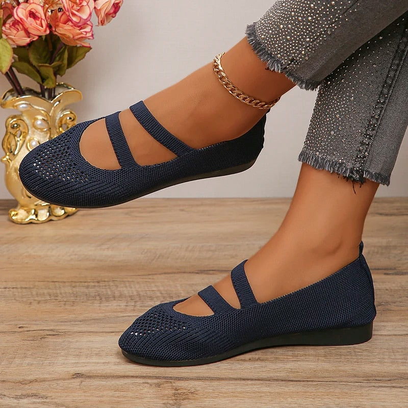 Breathable Mesh Flats Women Spring Summer Fashion Strap Knitting Casual Shoes Woman Round Toe Flat Heels Sneakers Female