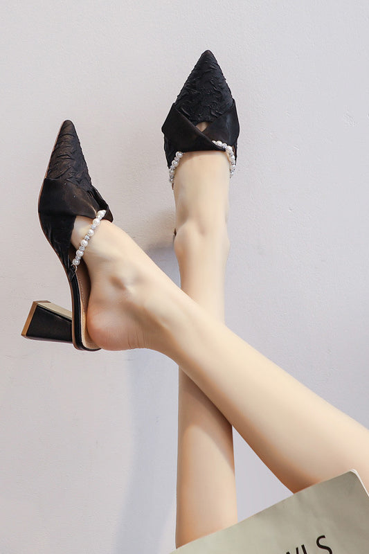 Pearl chain French gentle high heel sandals