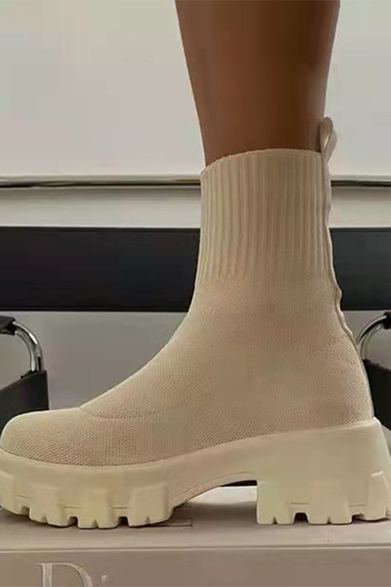 New Fashion Spring Outfit Knit Platform Sock Ankle Boots