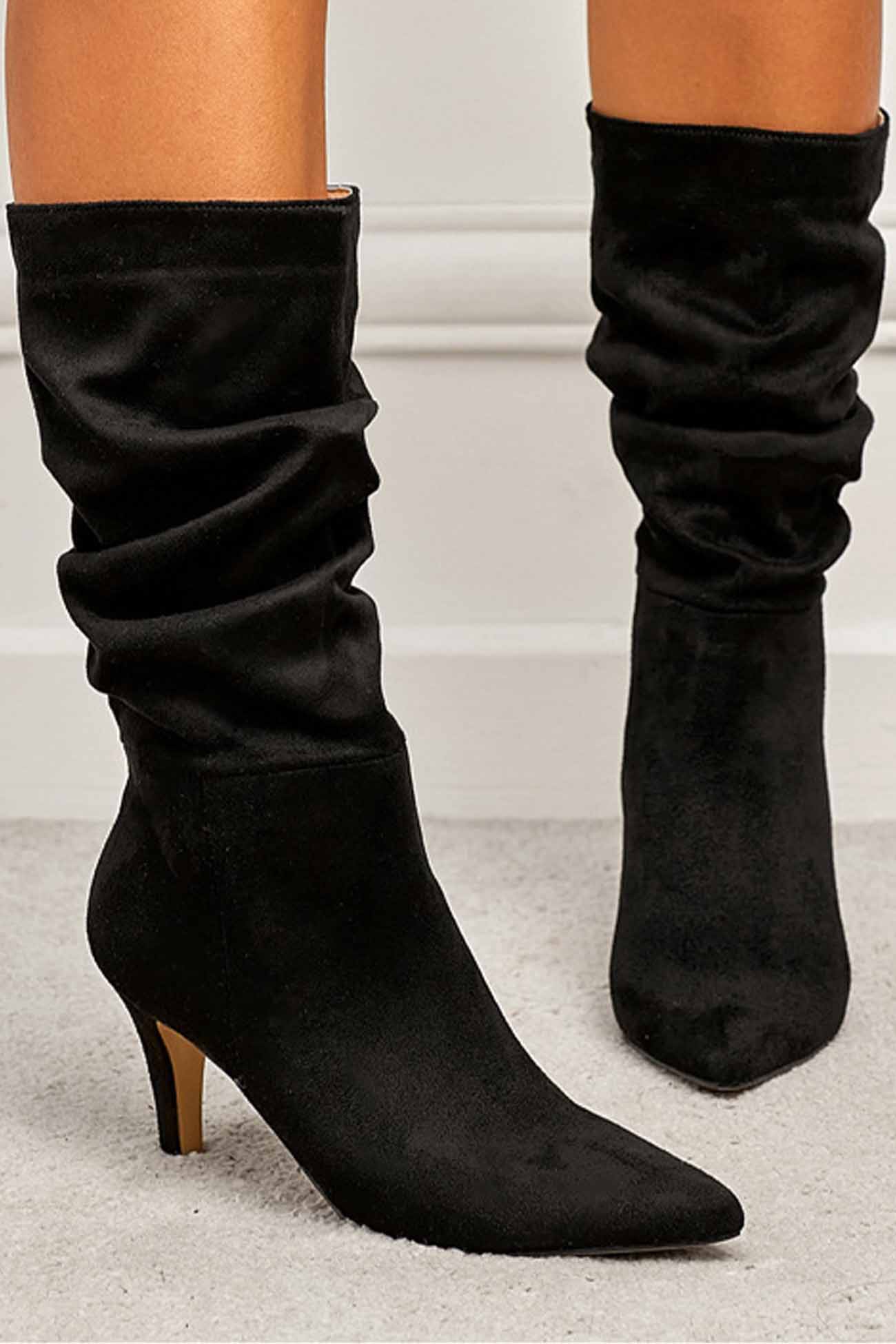 New Fashion Spring Outfit Suede Pointed Toe Pleated Stiletto Heels Ankle Boots