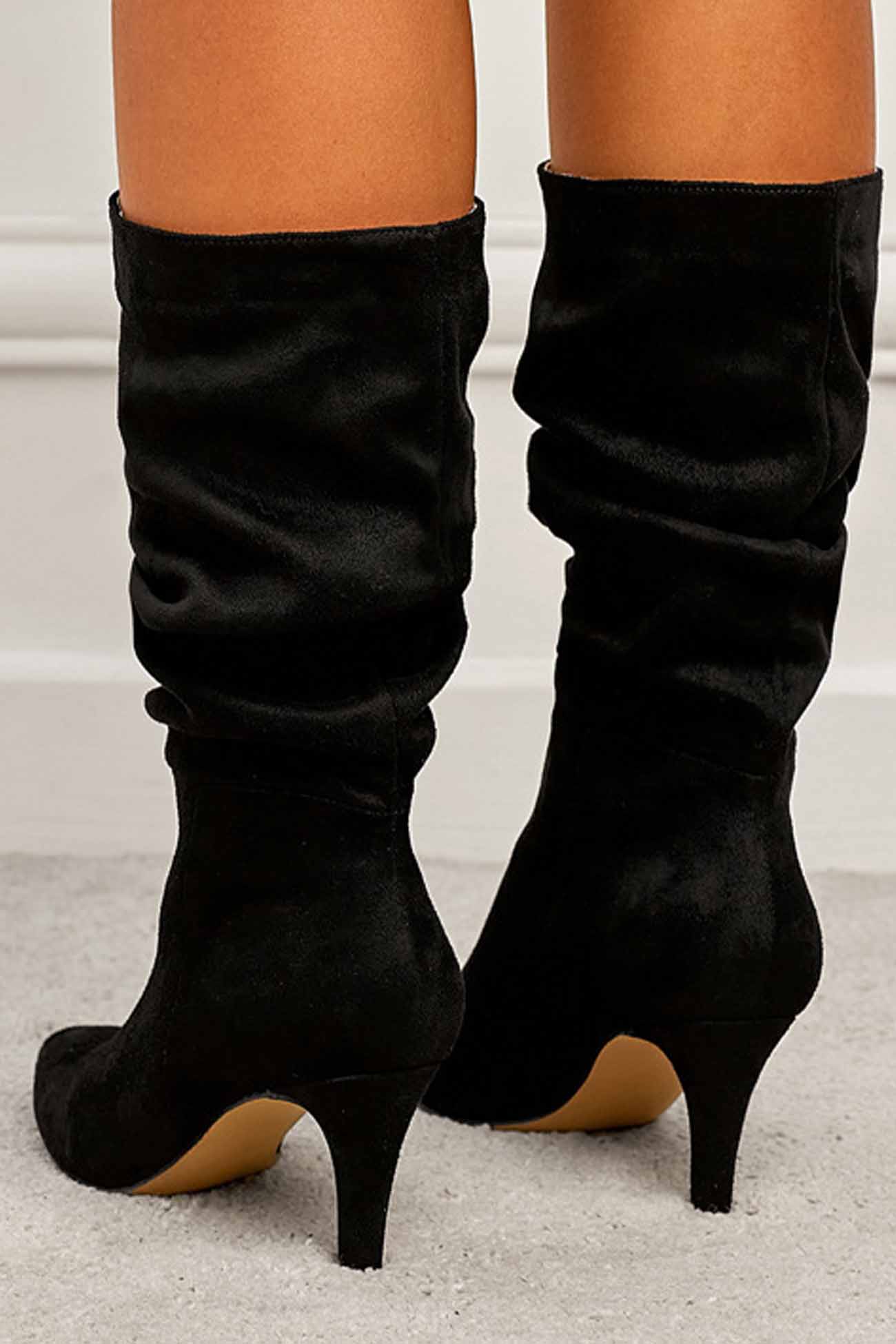 New Fashion Spring Outfit Suede Pointed Toe Pleated Stiletto Heels Ankle Boots