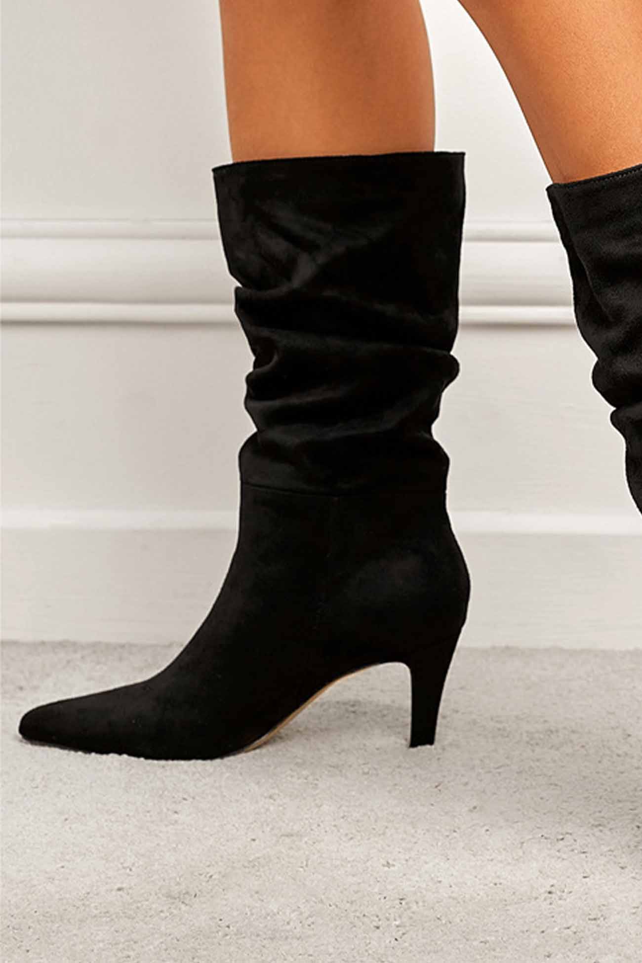 New Fashion Spring Outfit Suede Pointed Toe Pleated Stiletto Heels Ankle Boots