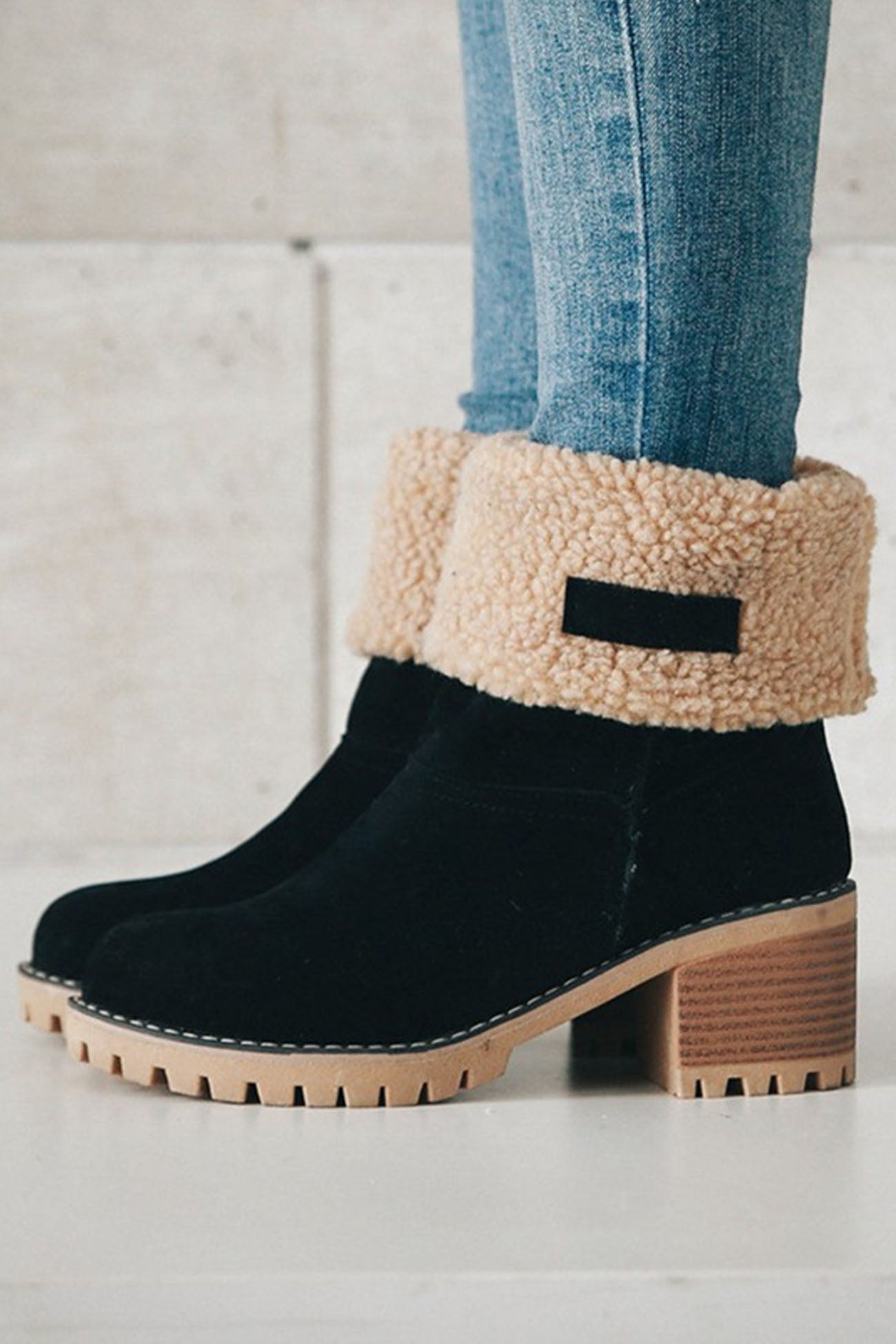 New Fashion Spring Outfit Furry Solid Chunky Ankle Boots