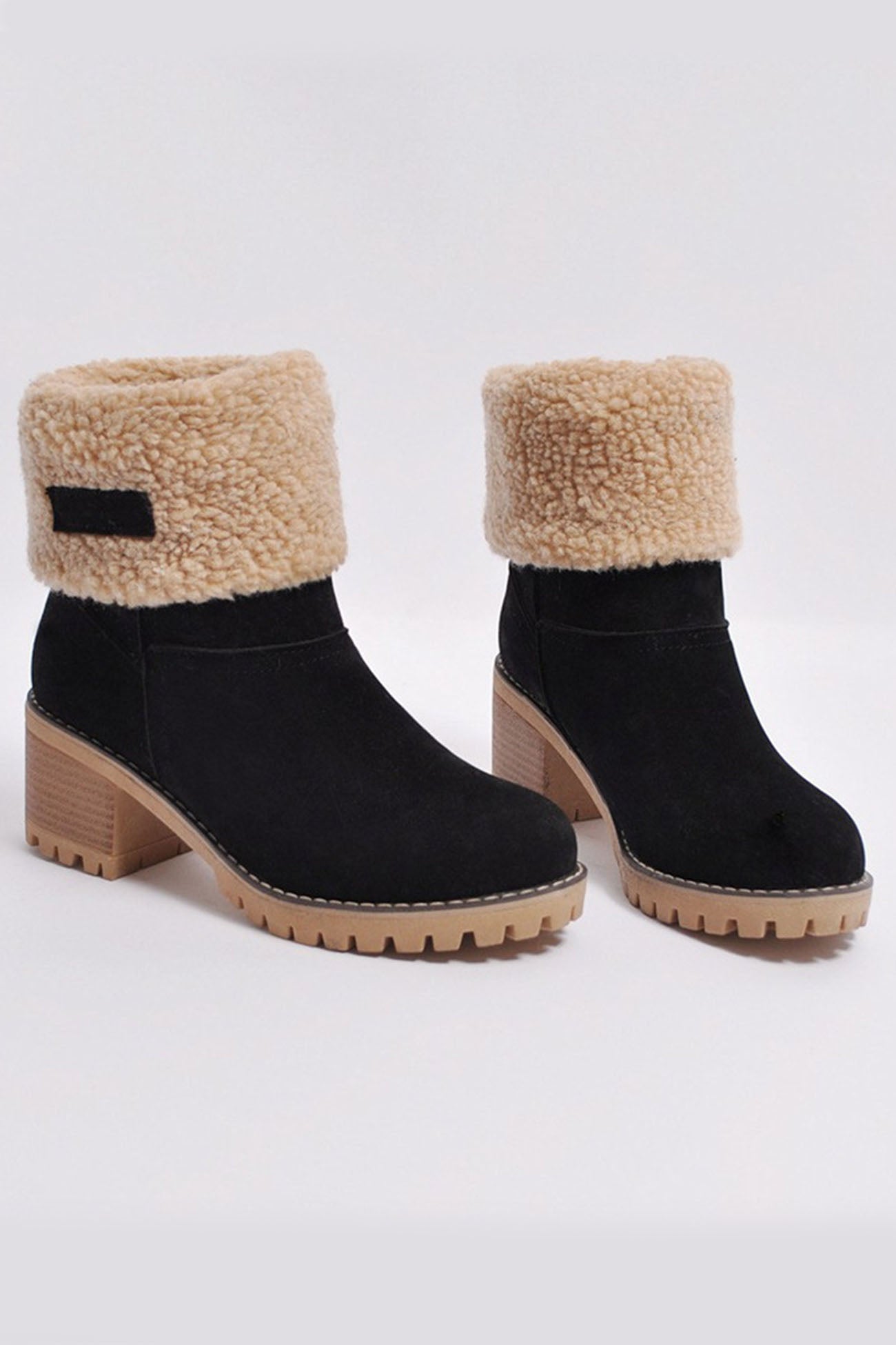 New Fashion Spring Outfit Furry Solid Chunky Ankle Boots