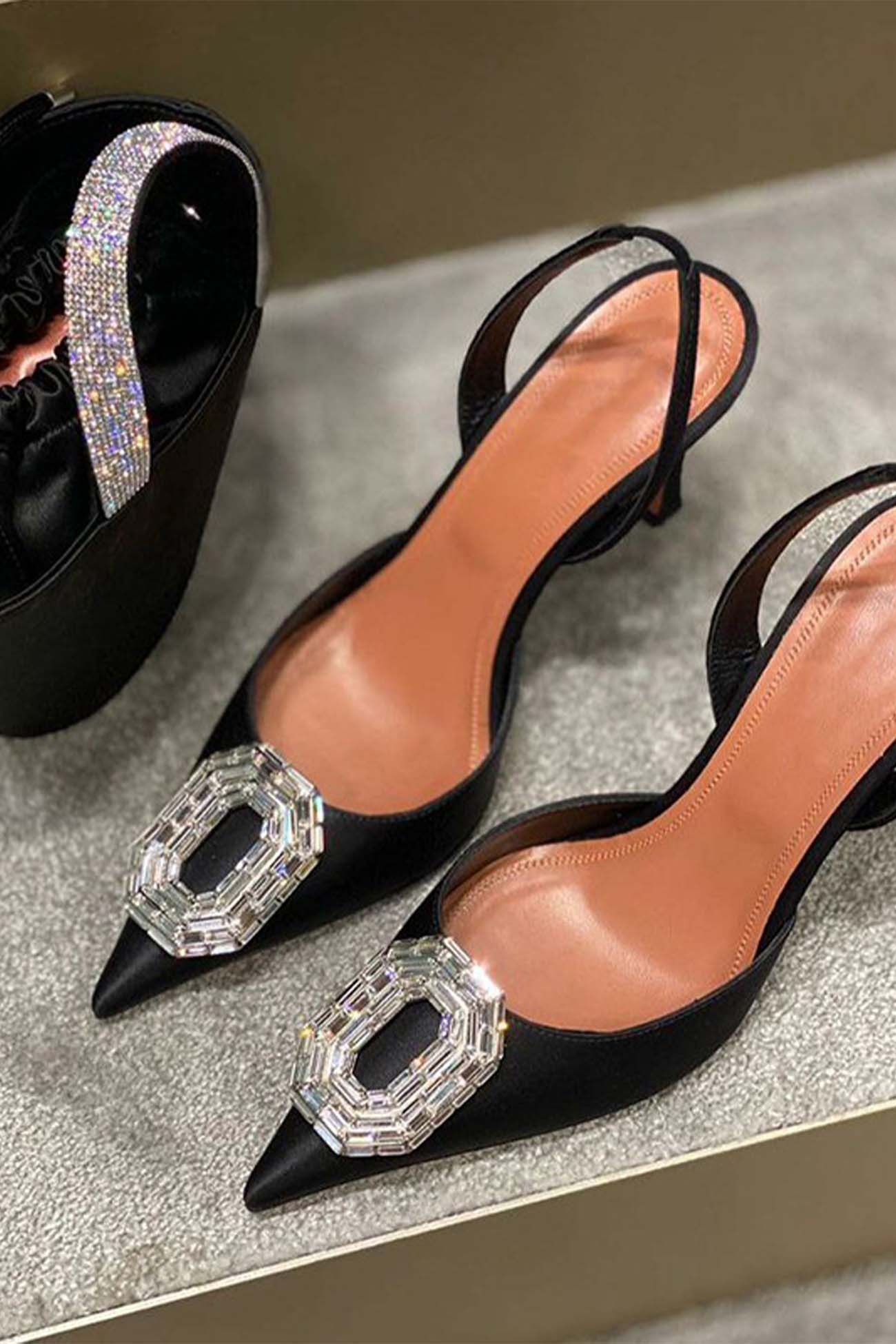 New Fashion Spring Outfit Oval Rhinestone Pointed Toe Heels