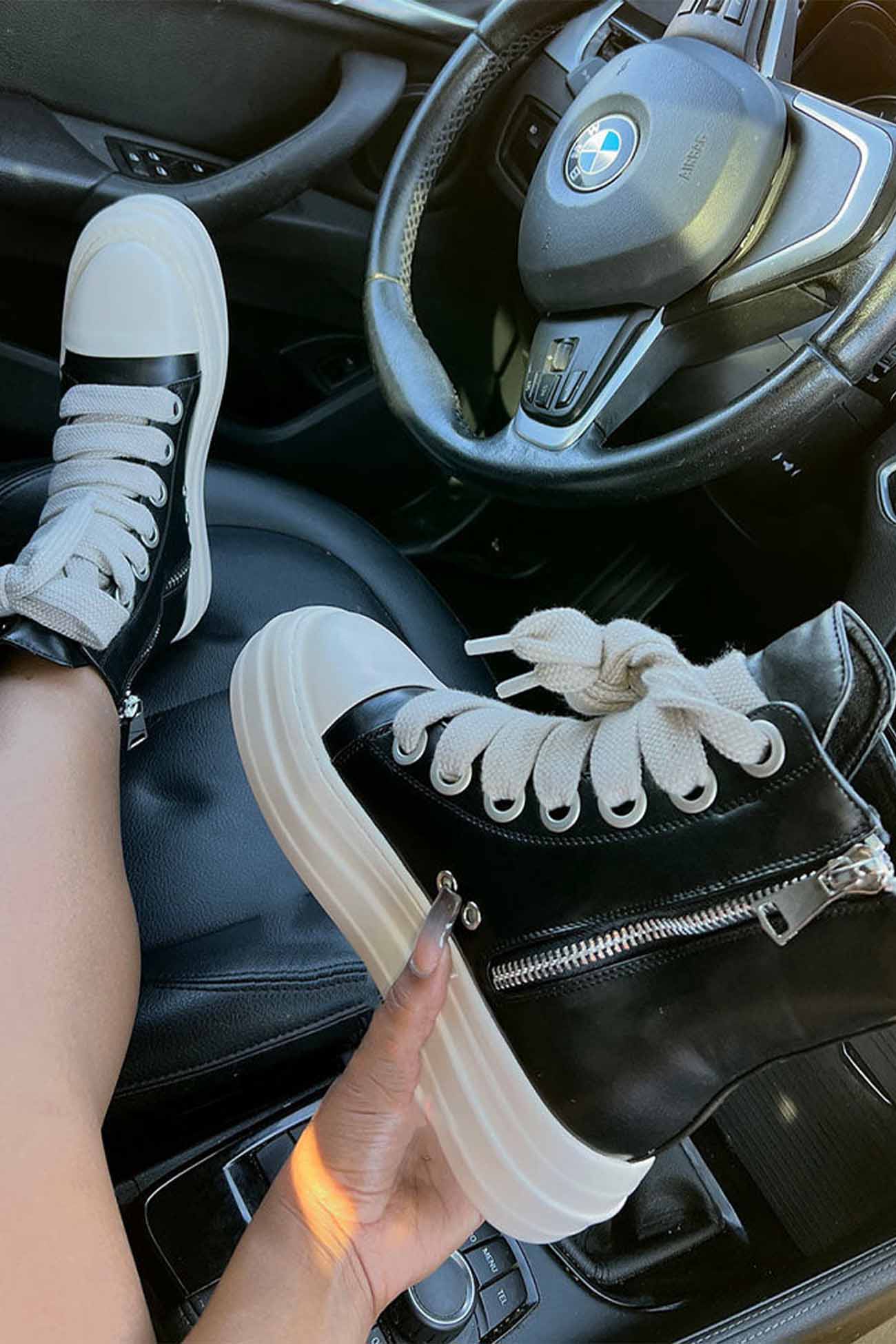 New Fashion Spring Outfit Contrast Leather Lace Up Ankle Boots