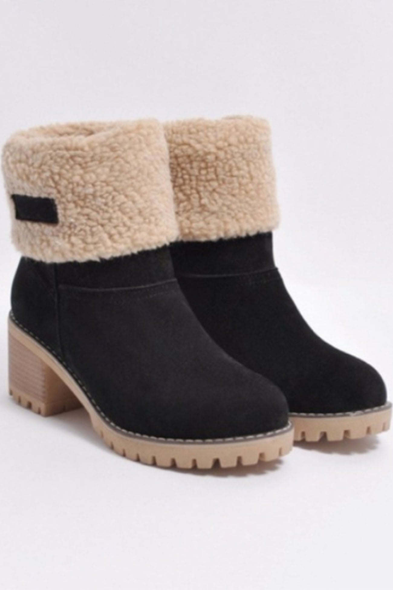 New Fashion Spring Outfit Furry Solid Chunky Ankle Boots