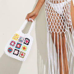 Boho Chic Floral Granny Square Handmade Crochet Knit Tote Bag