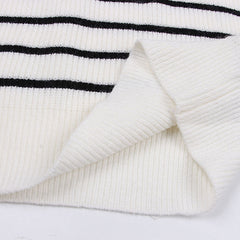 Breton Striped Ivory Crew Neck Long Sleeve Half Zip Rib Knit Sweater