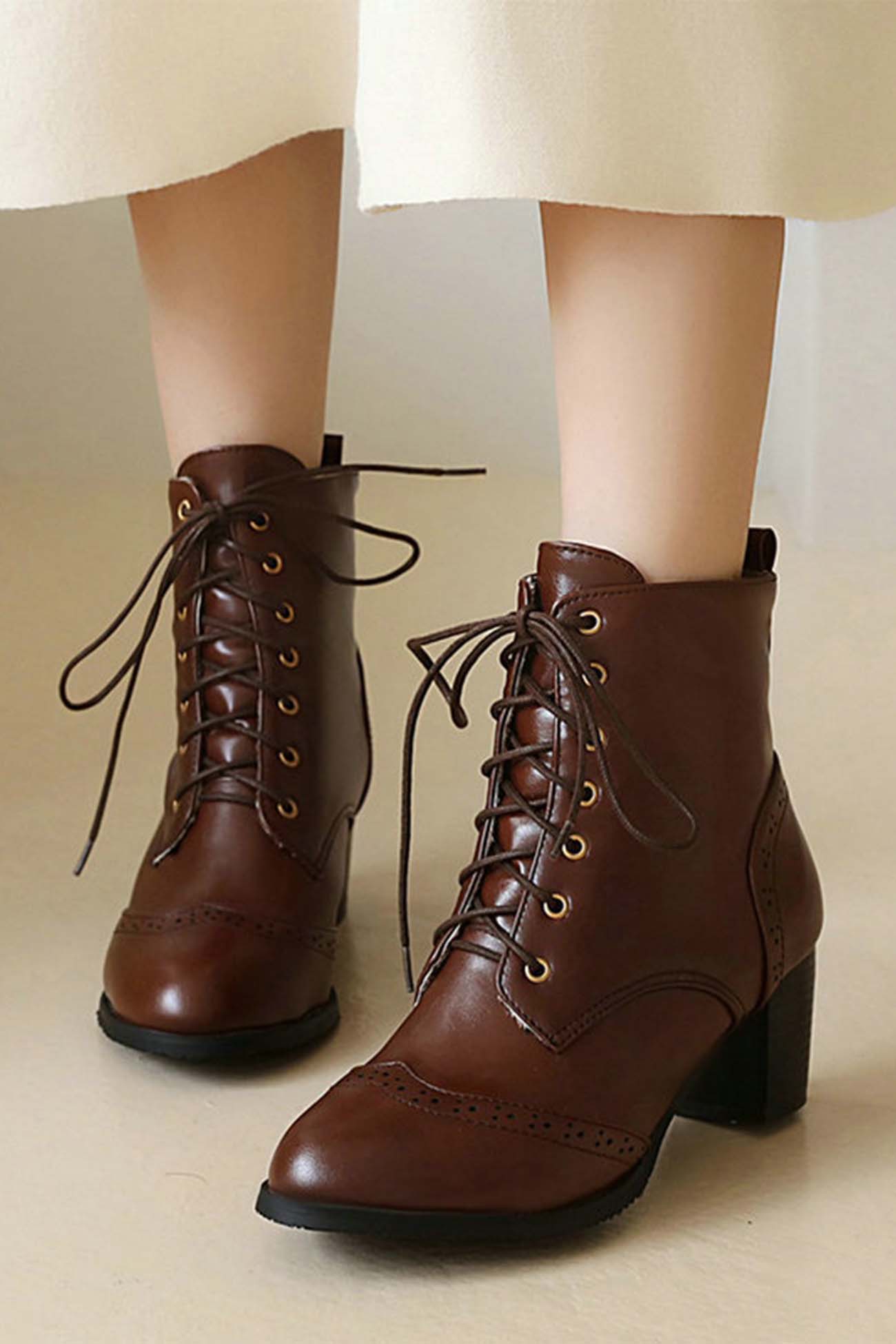 New Fashion Spring Outfit Pointed Toe Lace Up Cutout Ankle Boots