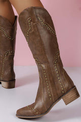 New Fashion Spring Outfit Mid-Calf Studded Western Boots