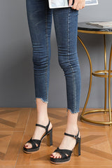 Denim design 10CM thick heel high heels