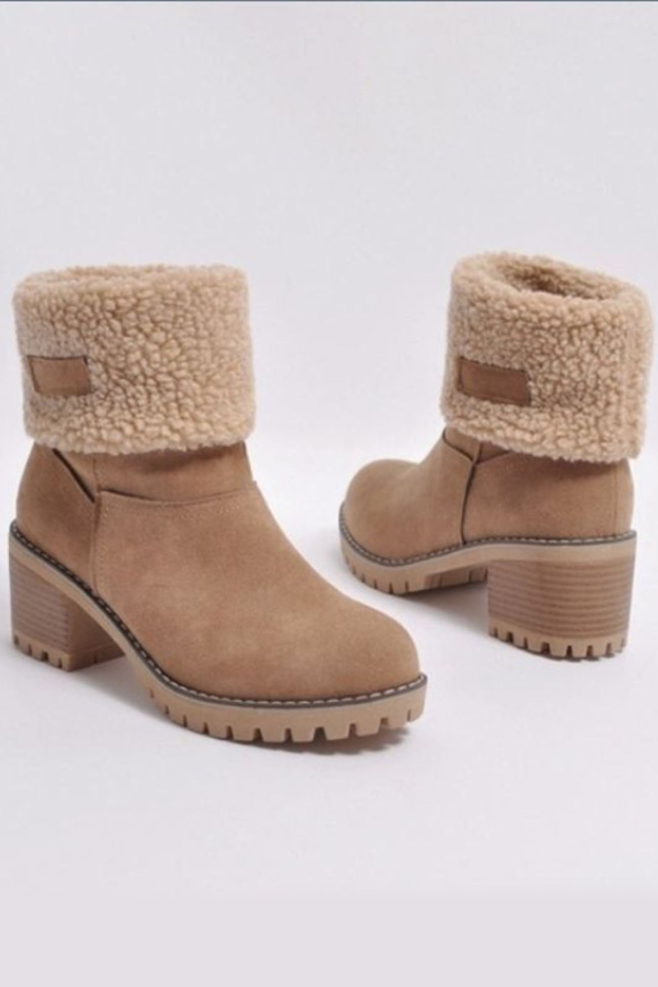 New Fashion Spring Outfit Furry Solid Chunky Ankle Boots