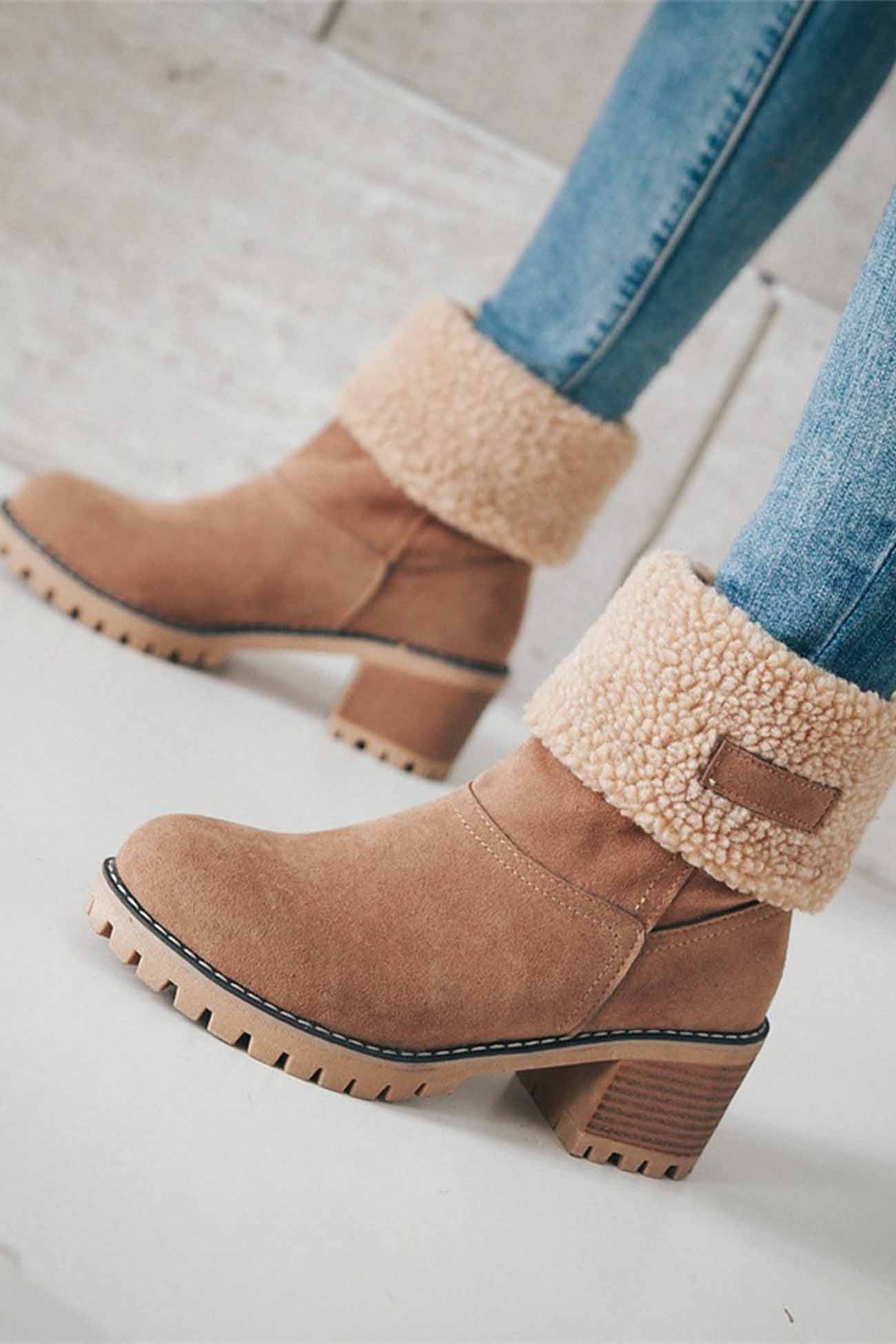 New Fashion Spring Outfit Furry Solid Chunky Ankle Boots