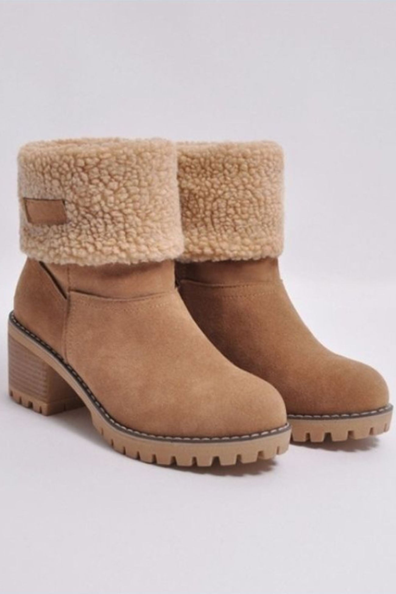 New Fashion Spring Outfit Furry Solid Chunky Ankle Boots