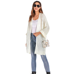 Casual Dolman Sleeve Side Slit Open Front Knit Cardigan