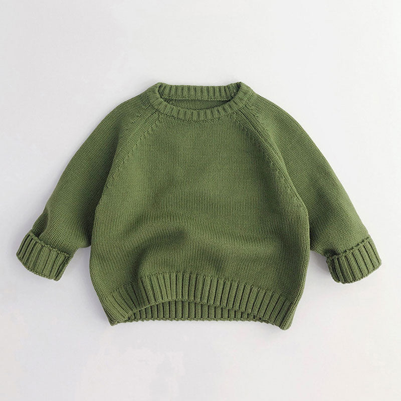 Casual Solid Color Round Neck Raglan Sleeve Kids Pullover Sweater