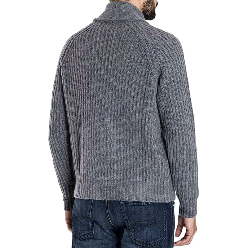 Casual Solid Shawl Collar Raglan Sleeve Button Up Ribbed Knit Men Cardigan