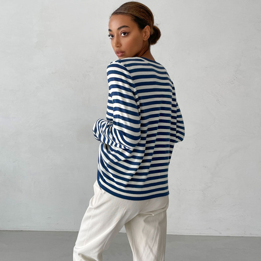 Casual Style Contrast Color Crew Neck Base Stripe Sweater