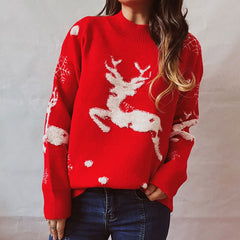 Cheerful Print Fluffy Reindeer Drop Shoulder Christmas Sweater