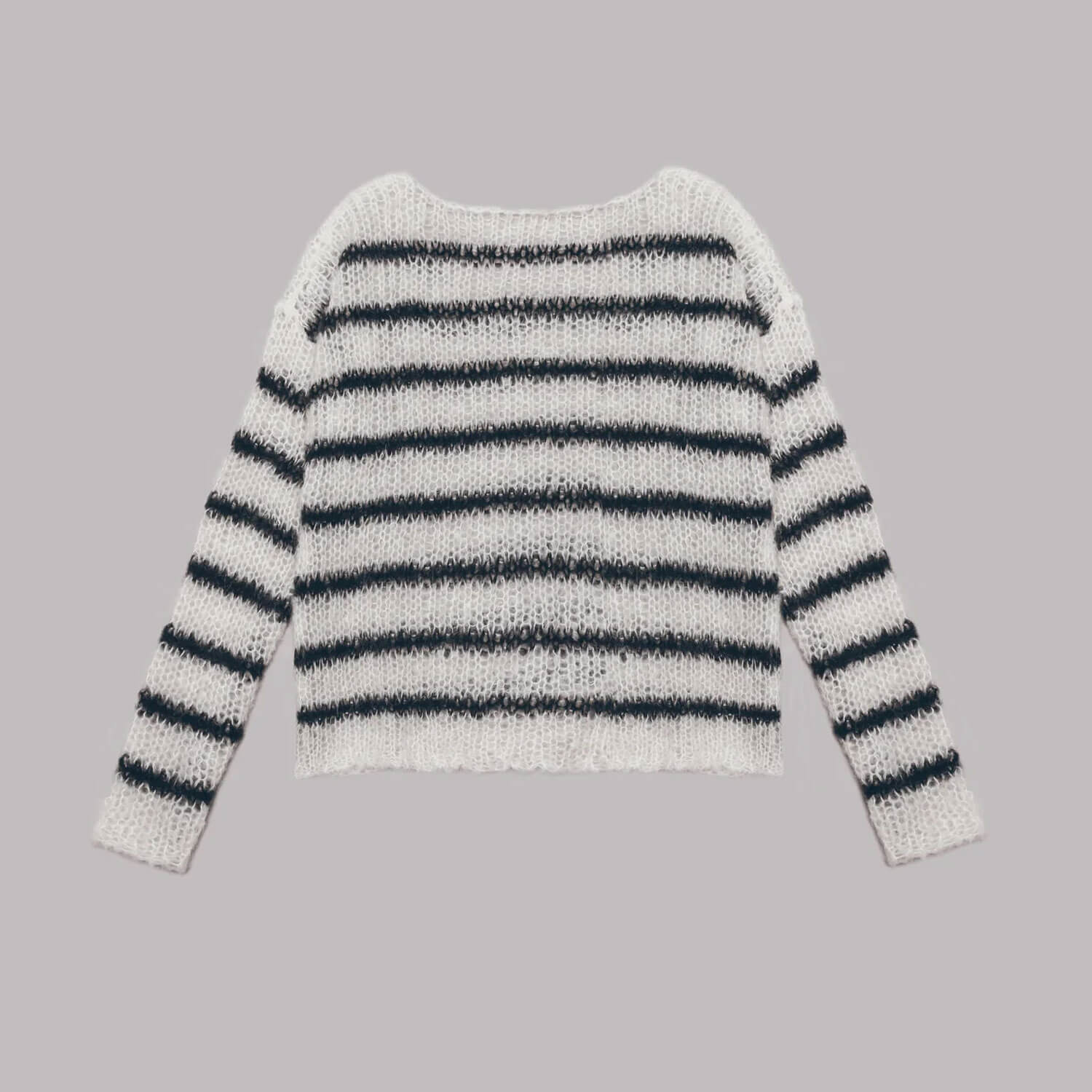 Chic Boat Neck Drop Shoulder Long Sleeve Oversized Black and White Stripe Sweater