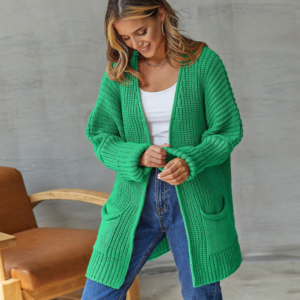 Chic Textured Brioche Rib Knit Dolman Sleeve Open Front Cardigan