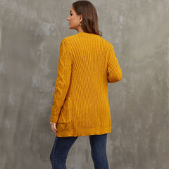 Classic Open Front Long Sleeve Ginger Fisherman Cable Knit Cardigan