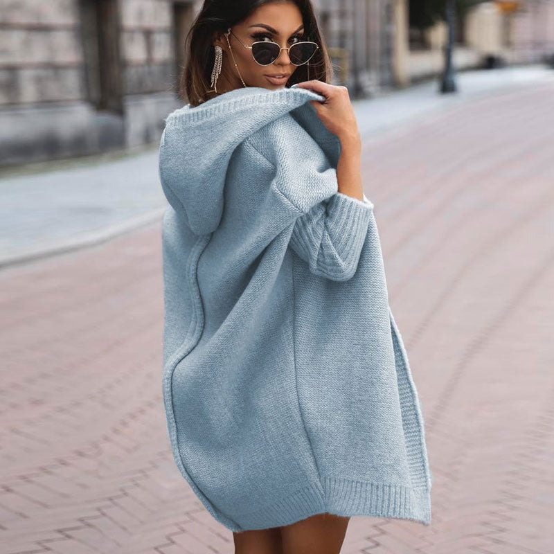 Cozy Oversized Dolman Sleeve Open Front Hooded Cocoon Cardigan