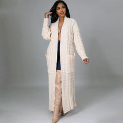 Cozy Solid Color Open Front Chunky Cable Knit Duster Cardigan