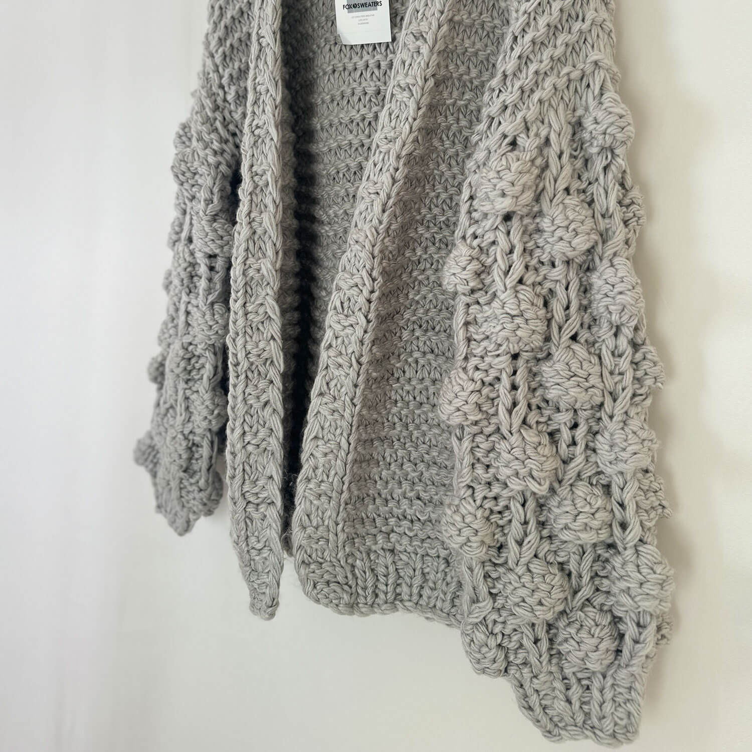 Cute Bubble Sleeve Popcorn Crochet Hand Knit Chunky Yarn Cardigan