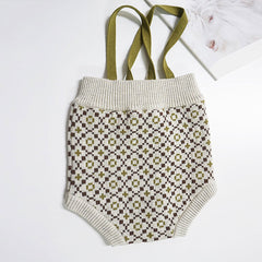 Cute Floral Jacquard Knit Tie Front Criss Cross High Waist Baby Bloomers