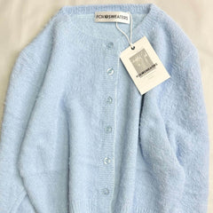 Cute Baby Blue Winter Button Up Eyelash Cropped Mohair Cardigan