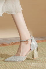 Thick heel strap hollow high heels