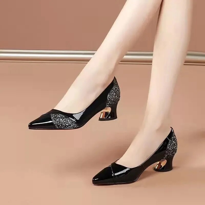 Cresfimix Sapatos Femininas Women Fashion Black Square Heel Shoes Lady Cute Comfort Spring & Summer Hollow Out Heel Shoes