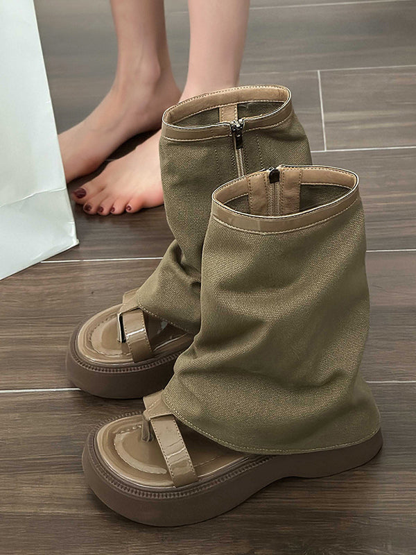 Hollow Split-Joint Split-Toe Zipper Boots Platform Shoes Sandals