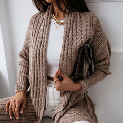 Elegant Drop Shoulder Chunky Brioche Rib Knit Open Front Duster Cardigan