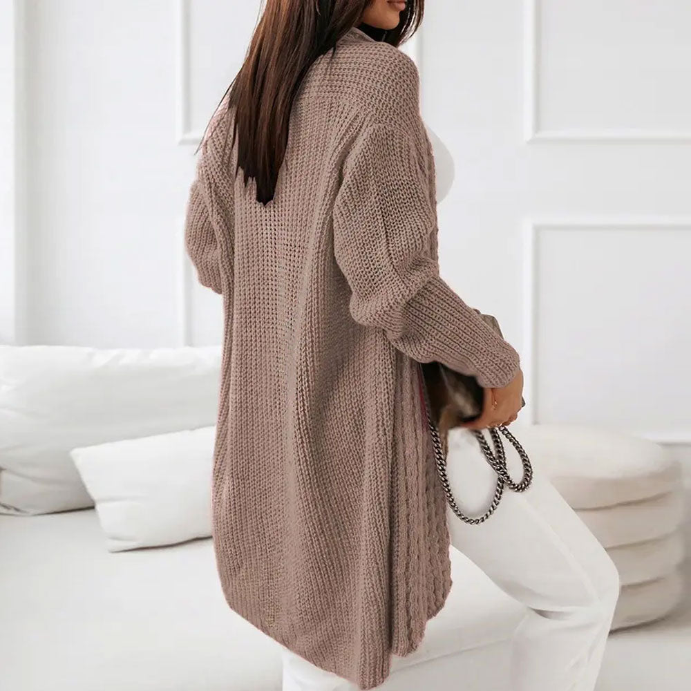 Elegant Drop Shoulder Chunky Brioche Rib Knit Open Front Duster Cardigan