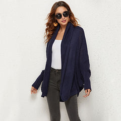 Elegant Shawl Collar Dolman Sleeve Open Front Knit Cardigan