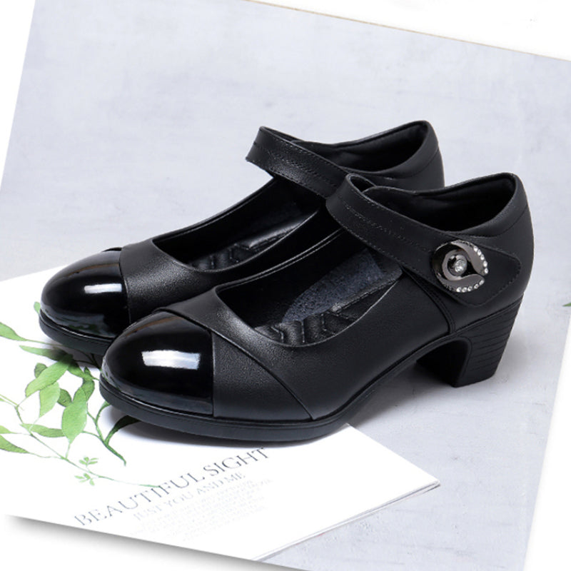 Crystal Button Med Heels Mary Janes Women 2024 New Comfort Soft Bottom Moccasins Shoes Woman Square Heel Casual Shoes