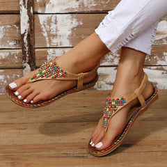 Bohemia Style Clip Toe Sandals Women Summer Flat Heels Gladiator Sandals Woman Plus Size 43 Rome Beach Shoes Flip-Flops
