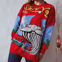 Festival Santa Claus Crew Neck Long Sleeve Red Christmas Sweater